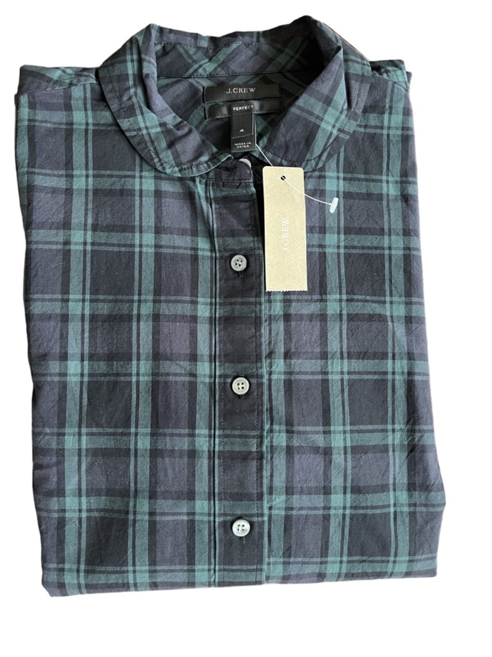 J. Crew Perfect Shirt in Black & Green Tartan Plaid size 4 - Picture 3 of 6